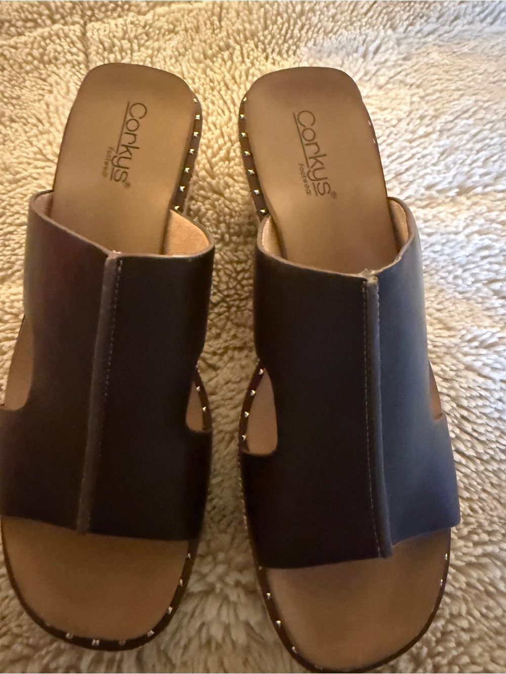 Corkys Dark Brown Studded Slide Mules